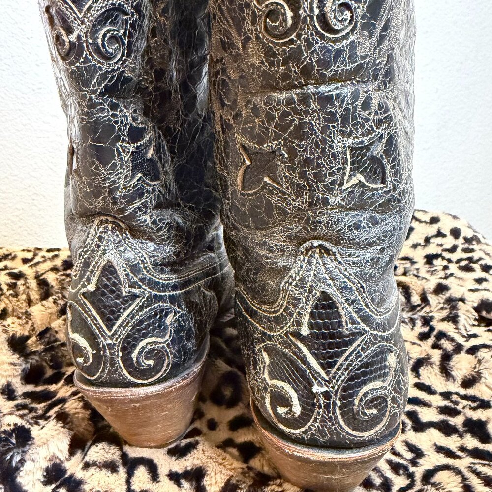 COWBOY BOOTS BLACK LTHR W/LIZARD INLAY 8.5 CORRAL POINTED WESTERN countrycore - Picture 8 of 15